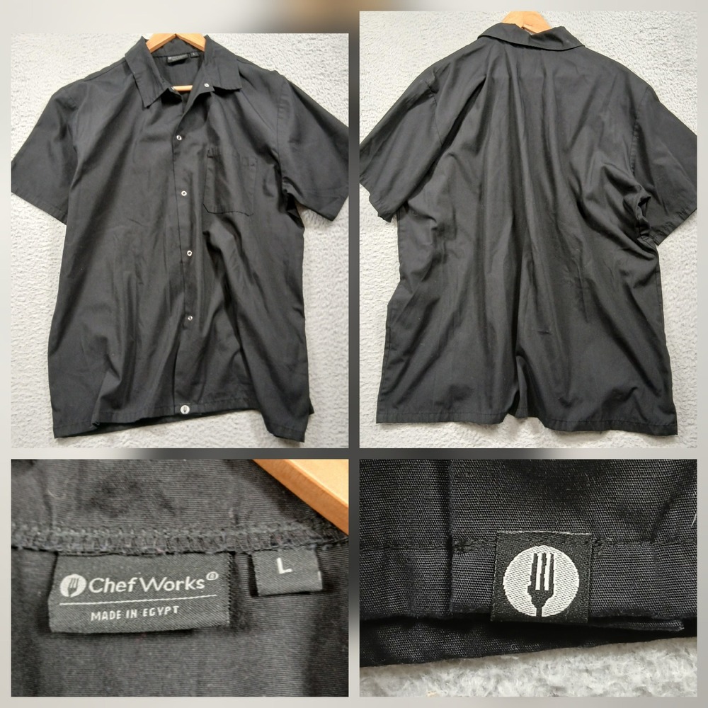 Chef Works Cook Shirt Mens L Black Short Sleeve Utility Restaurant‎ Kitchen Work